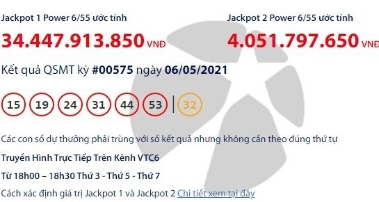 Kết quả Vietlott Power 6/55 ngày 6/5: Hơn 34,4 tỷ đồng Jackpot hụt chủ
